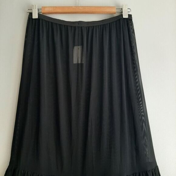 TRISTAN & ISEUT Feather Trim Skirt Slip Black Mesh Midi Underskirt Sz S - Picture 9 of 14